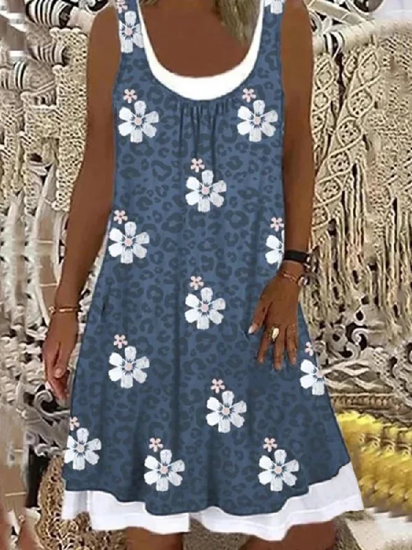 Buy Now Floral Casual Patchwork Loosen Sleeveless A-line Dress  QD51