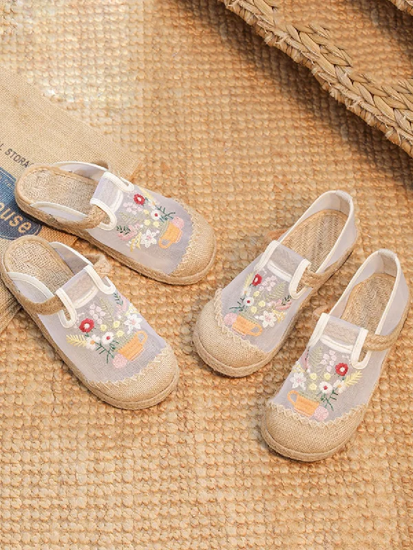 Deal Mania Women Summer Flower Embroidery Linen Spliced Shoes TY1030