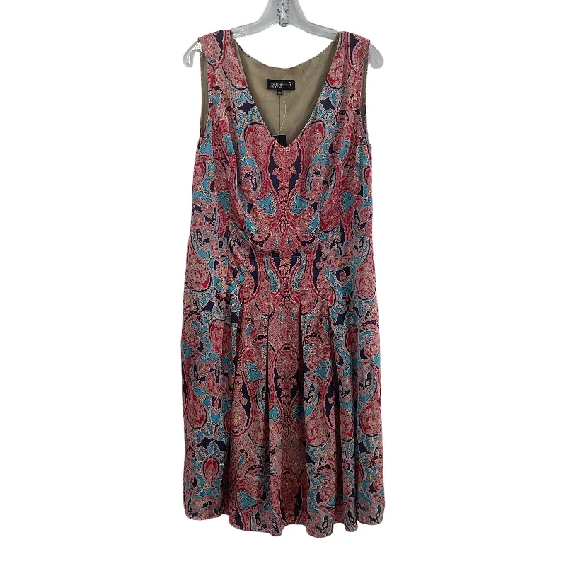 Major Savings Jones New York Pink Blue Women Paisley Print Short Sleeve Midi Dress Size 16 NWT
