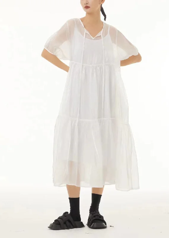 Today’s Deal White Lace Up Tulle Long Dress Two Pieces Set Exra Large Hem Summer TS1040 Today’s Deal White Lace Up Tulle Long Dress Two Pieces Set Exra Large Hem Summer TS1040