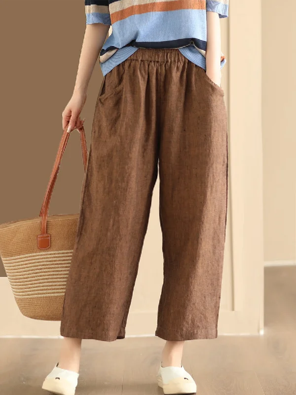 Daily Deals Women Summer Vintage Solid Linen Wide-leg Pants AA1017