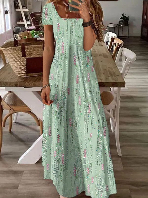 Daily Deals Square Neck Casual Abstract Printed Dress  WE106