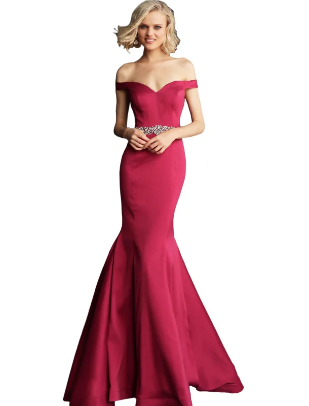 Massive Deals Jovani Berry Off the Shoulder Sweetheart Neck Prom Dress