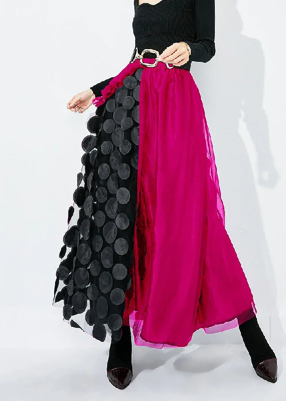 Online Only Chic Rose-Black Dot Ruffled Patchwork Dot Tulle A Line Skirts Summer LY0876
