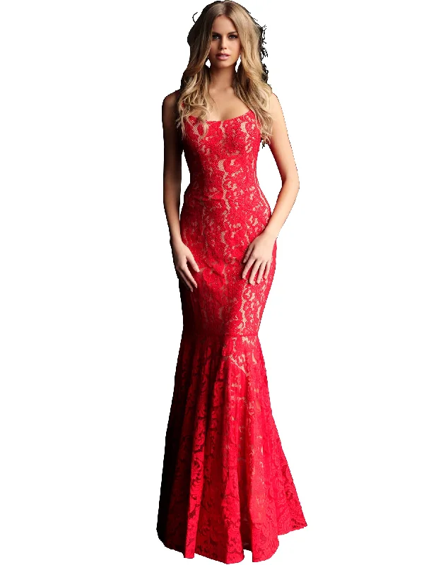 Time-Limited Offer Jovani Red Embellished Lace Open Back Prom Dress