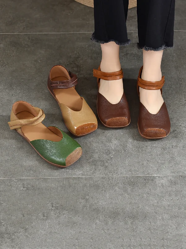 Super Sale Women Summer Leather Colorblock Flat Shoes QW1039