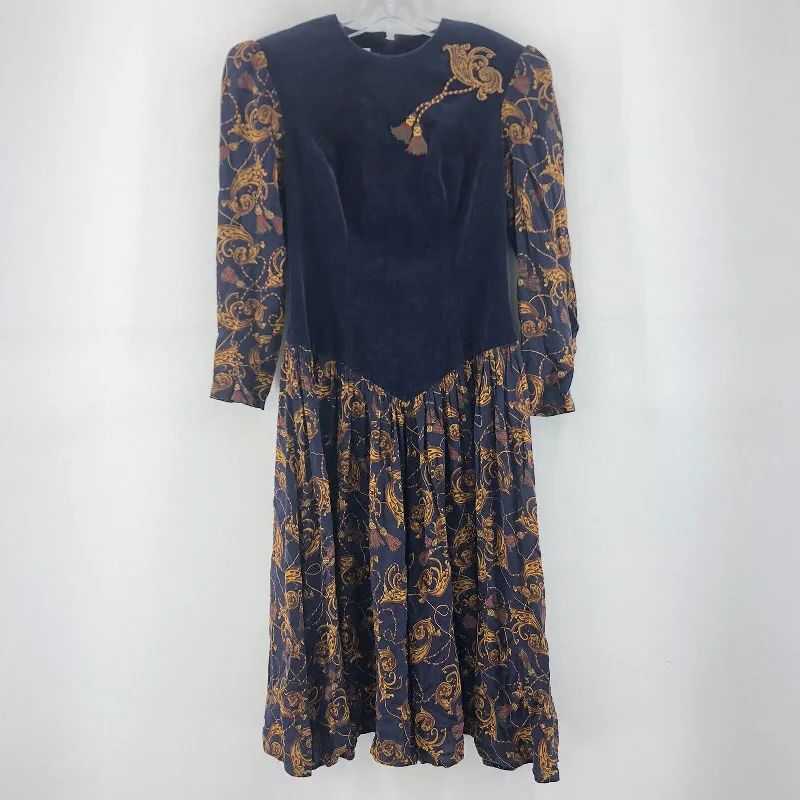 Discount Days VTG Donna Morgan Navy Paisley Padded Shoulder A Line LS Midi Dress Women 5/6 Discount Days VTG Donna Morgan Navy Paisley Padded Shoulder A Line LS Midi Dress Women 5/6