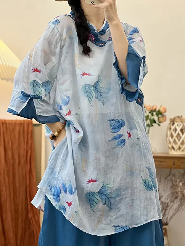 TIME-Limited Offer Women Summer Ethnic Flower Embroidery Ramie Shirt UI1006