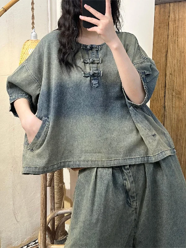 Buy Now Women Summer Vintage Washed Denim Shirt AS1003
