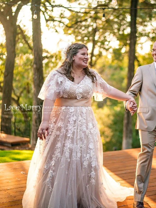 Deal Alert Boho Wedding Dress with Flutter Sleeves