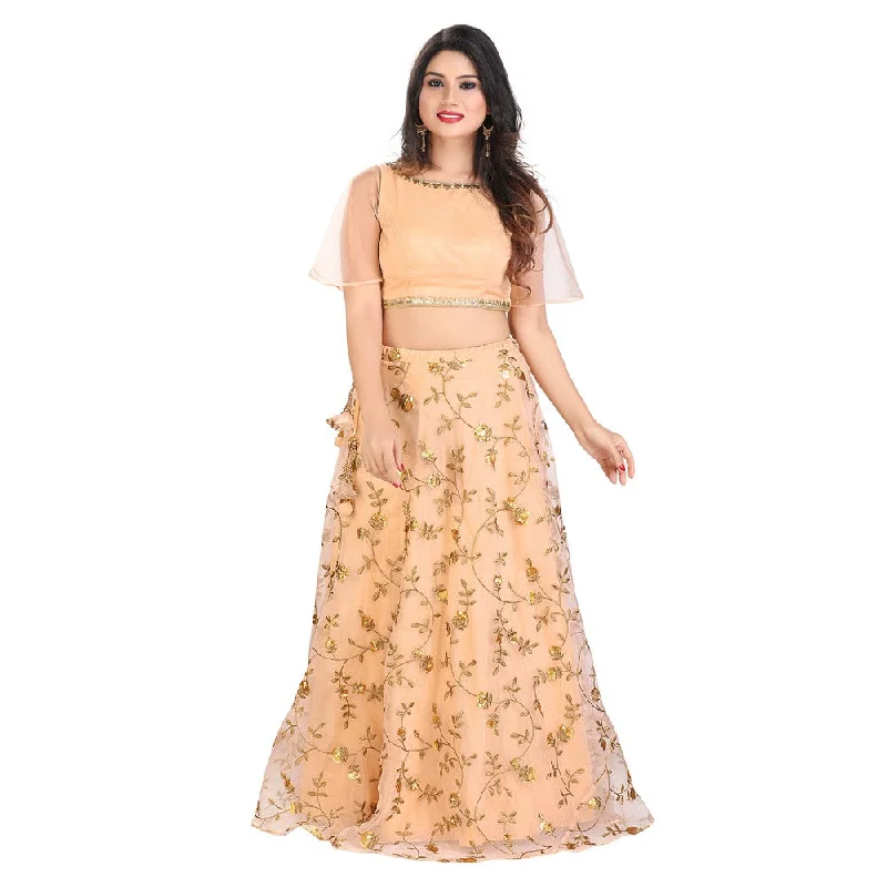 Super Sale Stunning Golden Peach Lightweight Lehenga with Long Sleeveless Blouse - SNT11037 Super Sale Stunning Golden Peach Lightweight Lehenga with Long Sleeveless Blouse - SNT11037