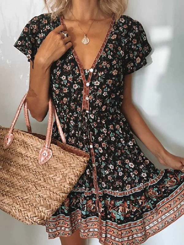 Deal of the Day V Neck Casual Floral Weaving Dress  WF79