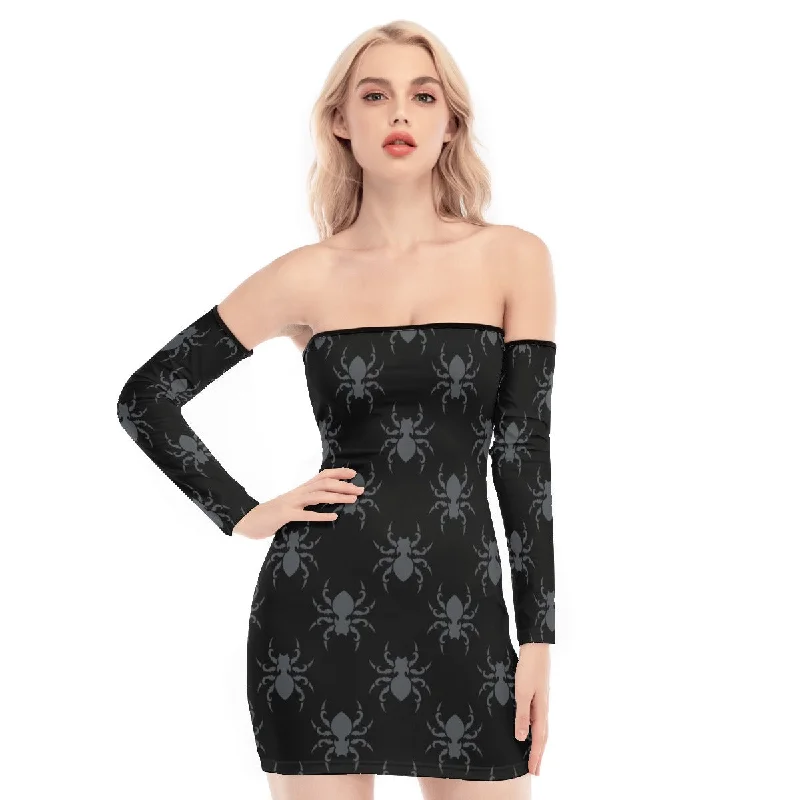 Online Specials Gothic Spiders Off-shoulder Back Lace-up Dress