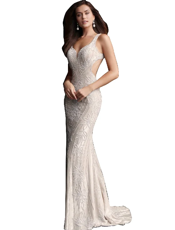 Instant Discount Jovani Champagne Open Back Embellished Prom Dress