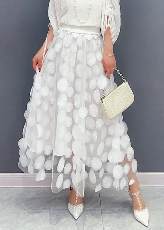 Daily Specials White Dot Patchwork High Waist Tulle Maxi Skirts LC0366