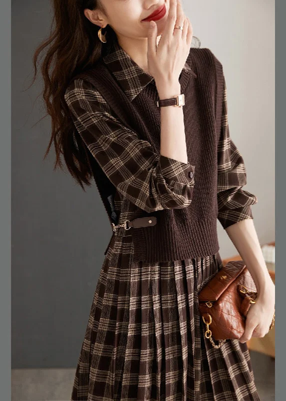 New Markdowns Casual Peter Pan Collar Plaid Knit Waistcoat And Mid DressTwo Pieces Set Spring LY0435 New Markdowns Casual Peter Pan Collar Plaid Knit Waistcoat And Mid DressTwo Pieces Set Spring LY0435