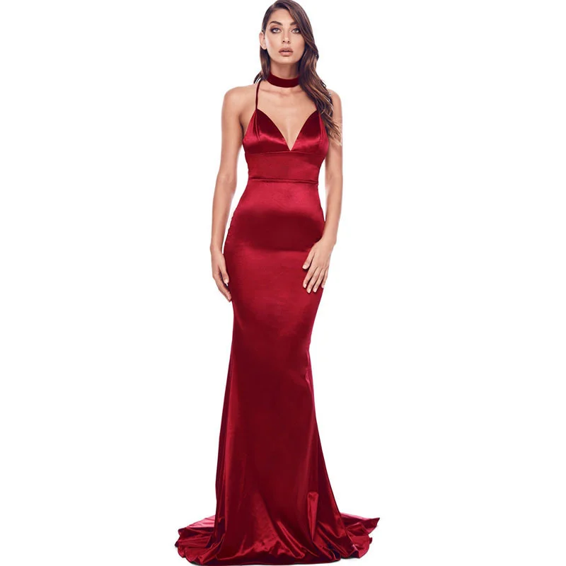 Great Deals Women's Summer V-Neck Sheath Long Backless Dress