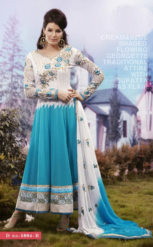 Epic Deals Blue, White and Off White Georgette Anarkali Salwar Kameez (D. No. 5004-B) Epic Deals Blue, White and Off White Georgette Anarkali Salwar Kameez (D. No. 5004-B)