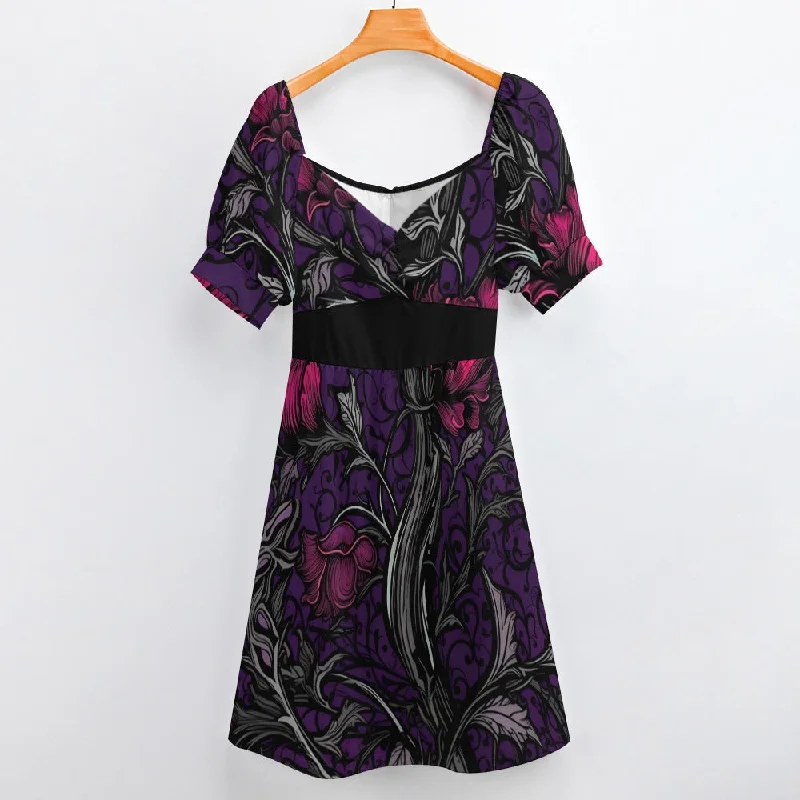 Exclusive Offers Gothic Purple Rose Pattern Sweetheart Dress