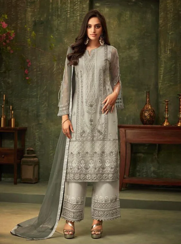 Weekend Special Gorgeous Gray Straight Kurti with Pallazo Pants - ZE2006