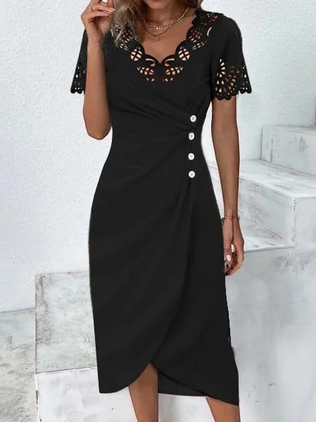Daily Deals Plain Laser Cut High Elasticity Little Black Dress  QPQ94