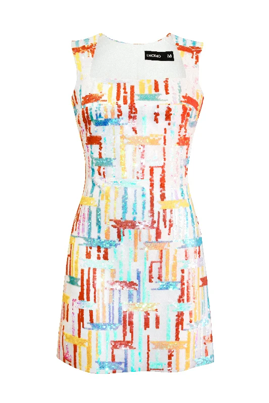 Last Chance Square Neck Dress with Abstract Sequins