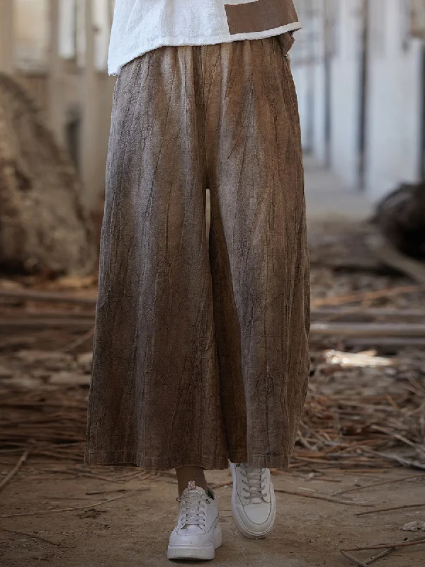 Stock Clearance Women Vintage Summer Tie-dye Ramie Wide-leg Pants IO1009