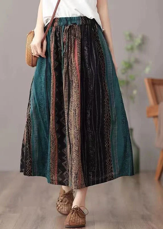 Hurry In Women Green Wrinkled Patchwork Linen A Line Skirts Summer LY0591