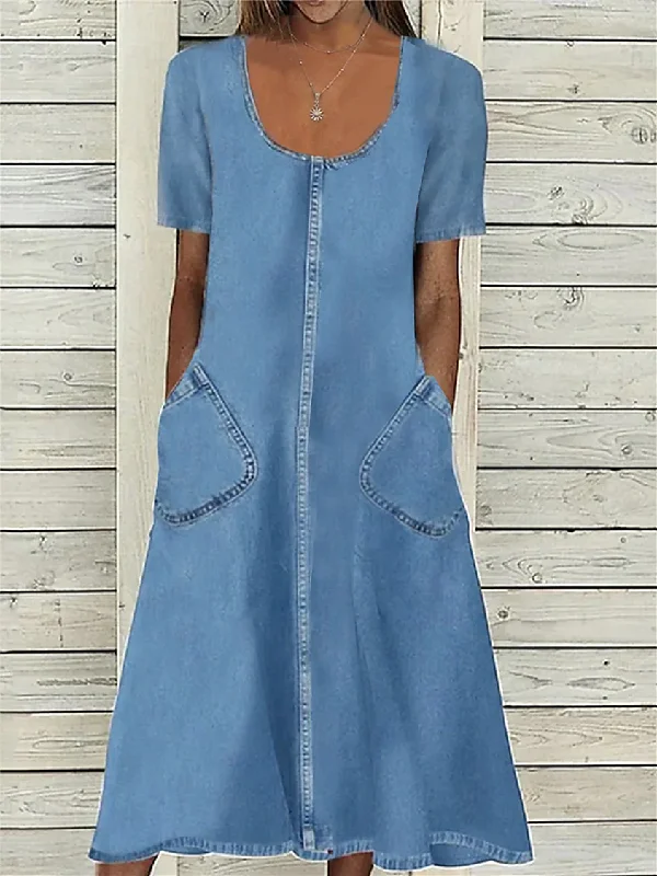 Sale Event Women's Denim Dress Casual Dress Midi Dress Denim Casual Classic Outdoor Daily Vacation U Neck Pocket Short Sleeve Summer Spring Fall UU10 Sale Event Women's Denim Dress Casual Dress Midi Dress Denim Casual Classic Outdoor Daily Vacation U Neck Pocket Short Sleeve Summer Spring Fall UU10