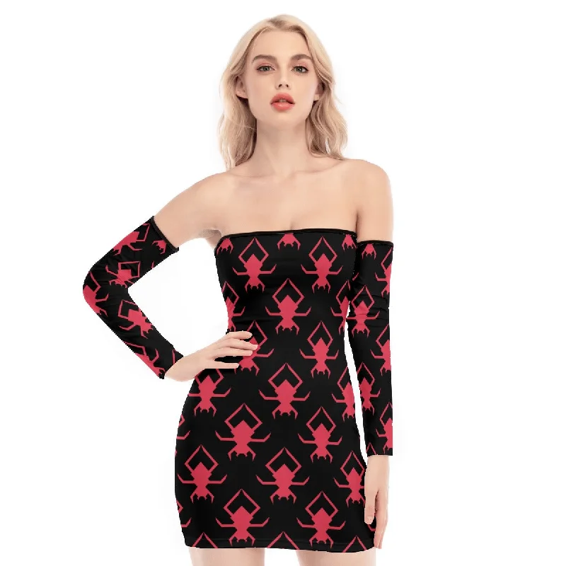 Year-End Sale Pink Spiders Off-shoulder Back Lace-up Dress