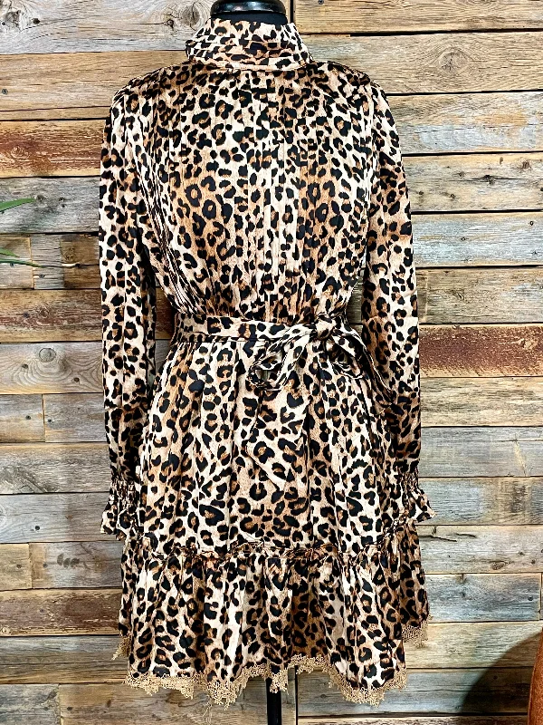 Steals and Deals Polly Satin High Neck Animal Print Dress