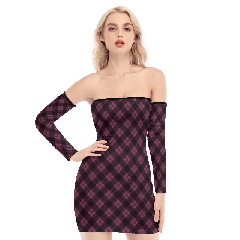 Value Deals Berry Pattern Off-shoulder Back Lace-up Dress