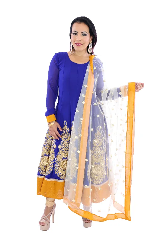 Big Discounts Beautiful Skies Blue and Gold Anarkali - 9008