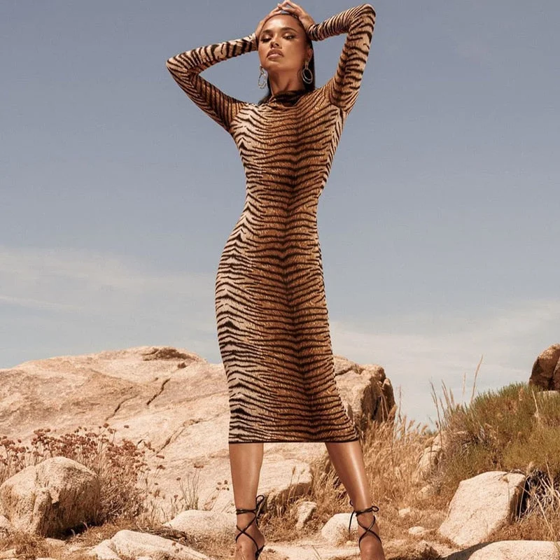 Don't Wait Women's Autumn Elastic Long Bodycon Dress