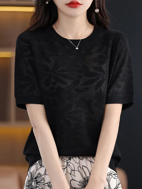 Deal of the Day Women Summer Casual Flower Knitted Pullover Shirt WE1019