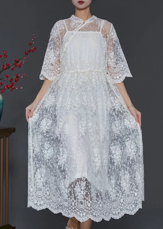 Fantastic Deals Simple White Hollow Out Lace Two Pieces Set Summer SD1015