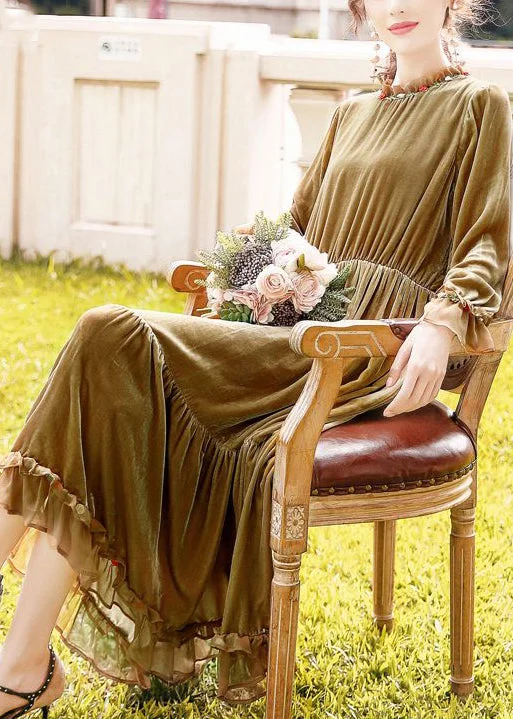 Stock Up and Save Women Khaki Ruffled Patchwork Exra Large Hem Silk Velour Dresses AC3053 Stock Up and Save Women Khaki Ruffled Patchwork Exra Large Hem Silk Velour Dresses AC3053