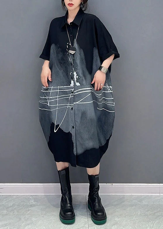 Discount Extravaganza Black Print Patchwork Cotton Shirts Dress Peter Pan Collar Summer LC0331 Discount Extravaganza Black Print Patchwork Cotton Shirts Dress Peter Pan Collar Summer LC0331
