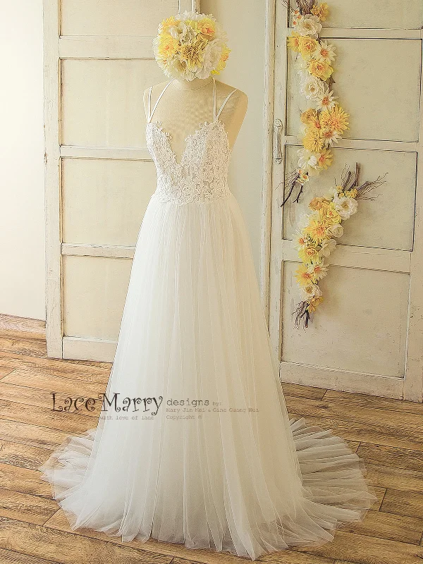 Discount Mania Summer Boho Wedding Dress with Criss Cross Straps