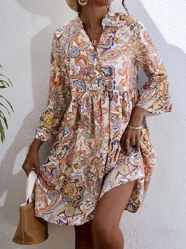 Unmissable Offer Boho V Neck Loose Paisley Dress QMN43