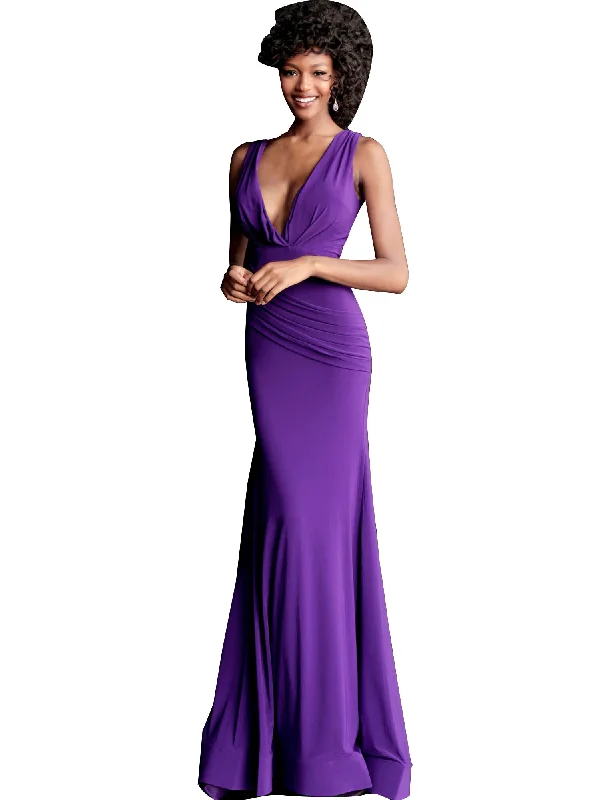 New Deals Jovani Purple Sleeveless Ruched Bodice Fitted Prom Dress