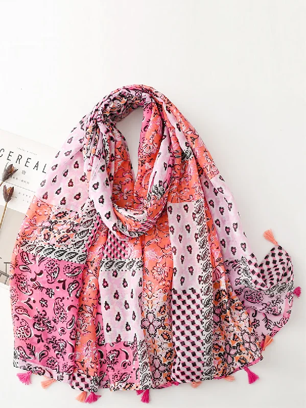 Big Savings Women Summer Artsy Spliced Tassel Shawl Scarves AS1049