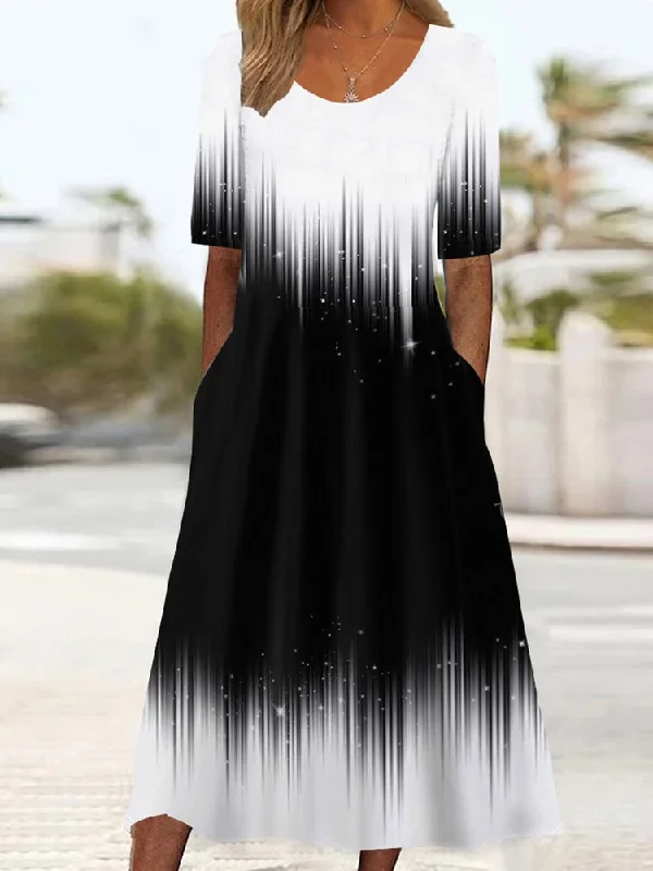 Final Markdown Women's Short Sleeve Scoop Neck Colorblock Midi Dress  QQ80
