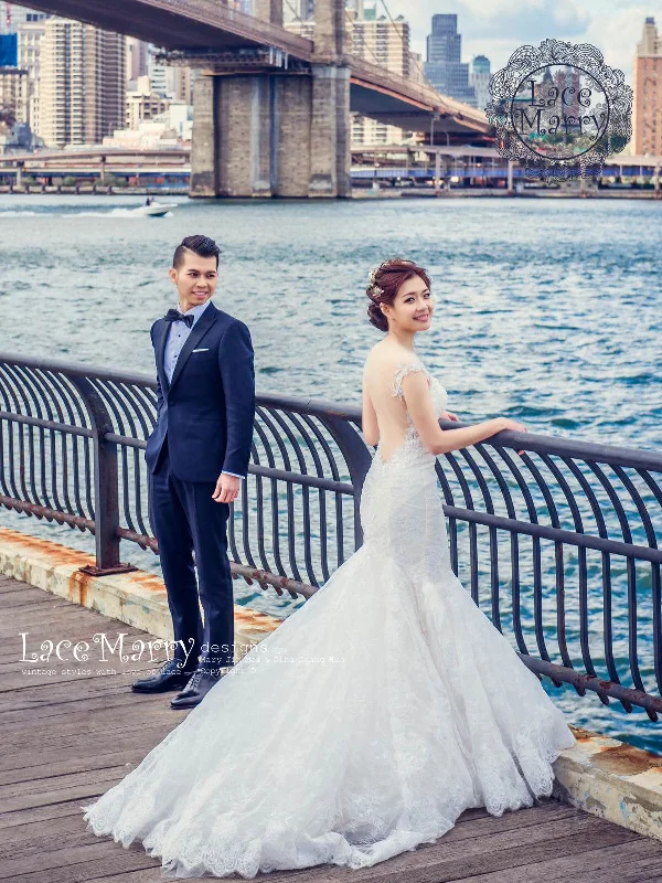 Price Reduction Sheer Back Lace Wedding Dress with Beaded Neckline