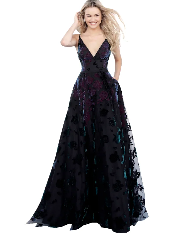 Special Promotion Jovani Black Multi Spaghetti Straps V Neck Floral Prom Dress