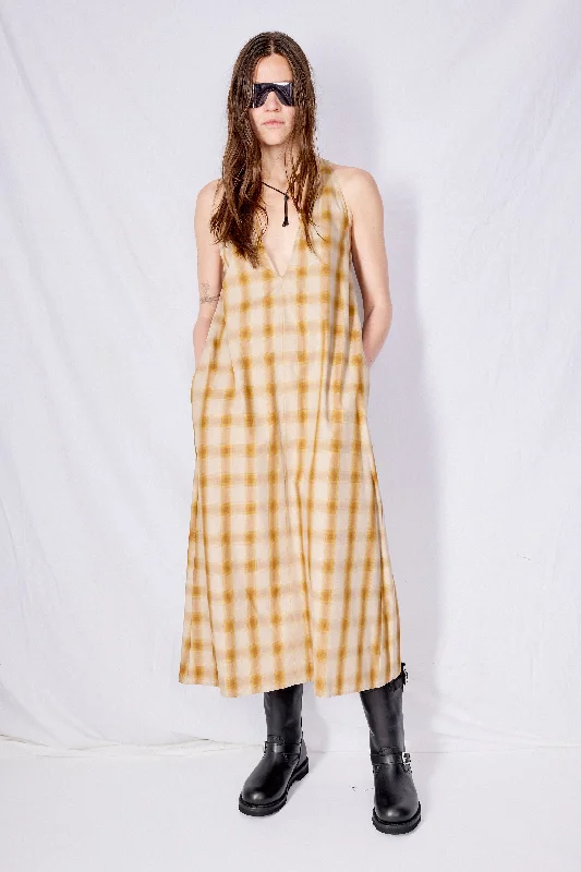 Price Cut Burnt Orange Plaid Trapeze Dress