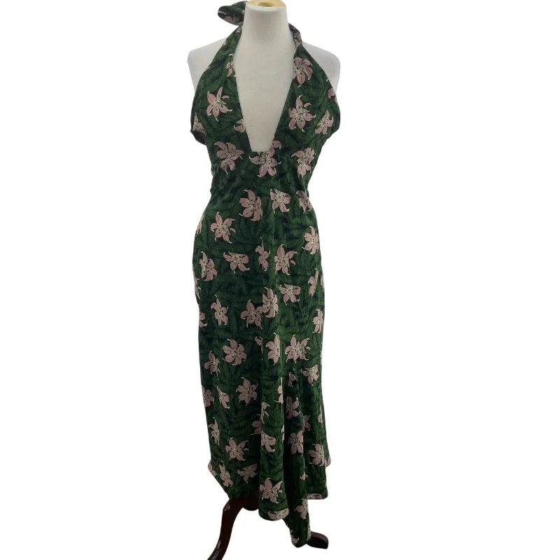 Today Only Topshop Green & Pink Tropical Floral Women's Halter Long A-Line Dress Size 8 NWT