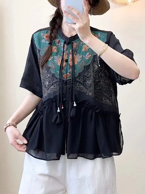 Epic Deals Women Summer Ethnic Embroidery Jacquard Shirt QW1012