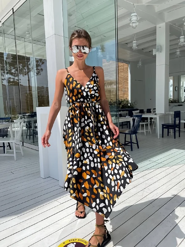 Reduced Prices Floral Print Cami Dress, Boho V-neck Asymmetrical Spaghetti Strap Waist Summer Beach Dresses, Women' AZ10016 Reduced Prices Floral Print Cami Dress, Boho V-neck Asymmetrical Spaghetti Strap Waist Summer Beach Dresses, Women' AZ10016