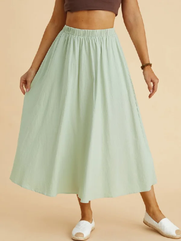 Price Slash Holiday Green Solid Loose Casual Skirt  QS93